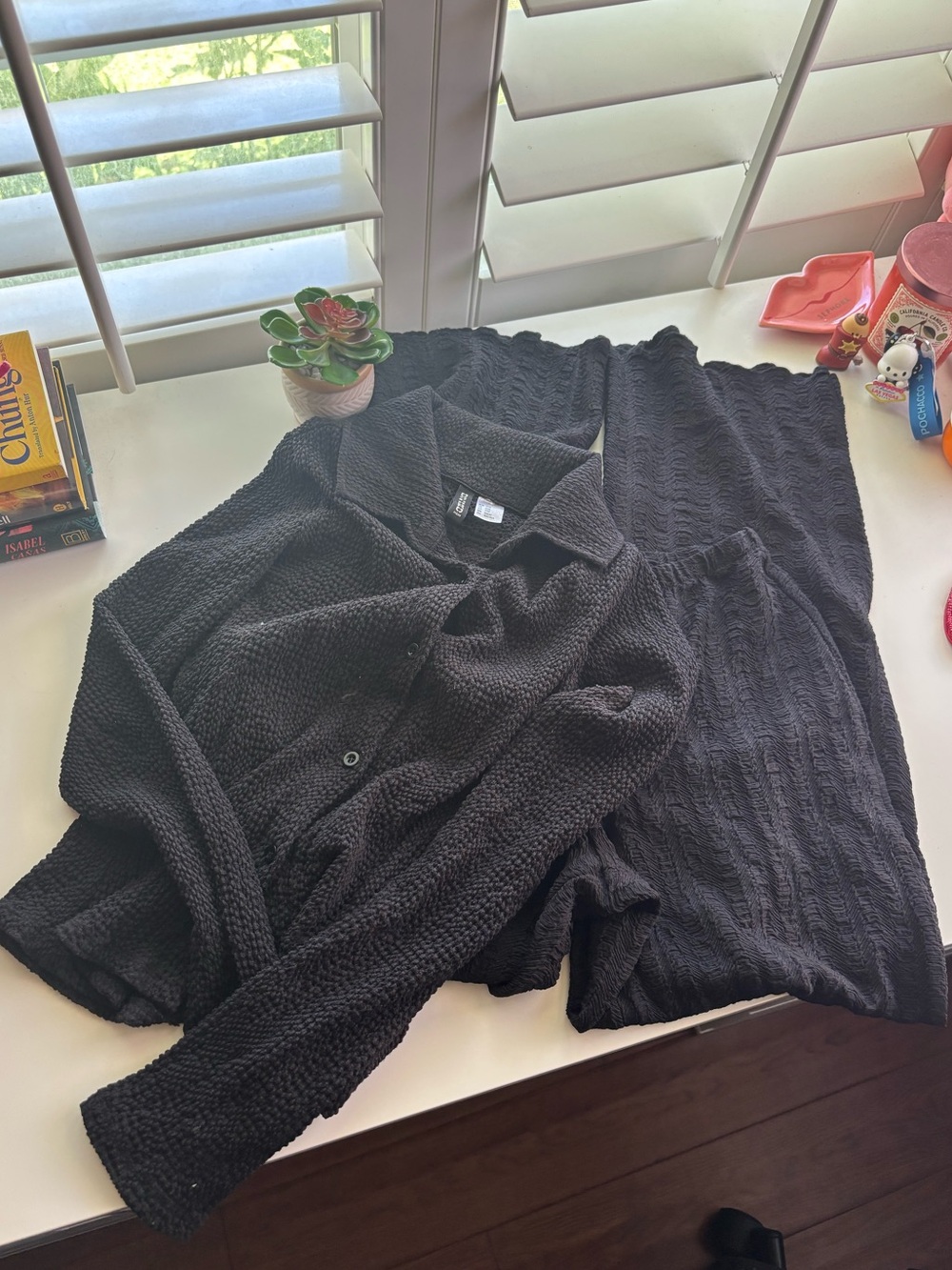 H&M Black Textured Set XXS